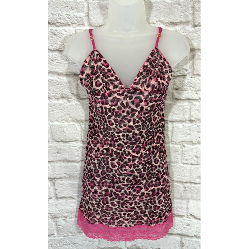 Victorias Secret Pink Animal Print Babydoll Lace Sexy Y2K Nightgown Lingerie L